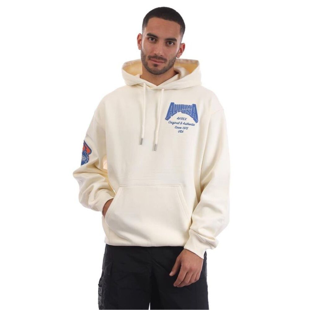 Avirex Mens Oakland Relaxed Fit Hoodie / Ecru
